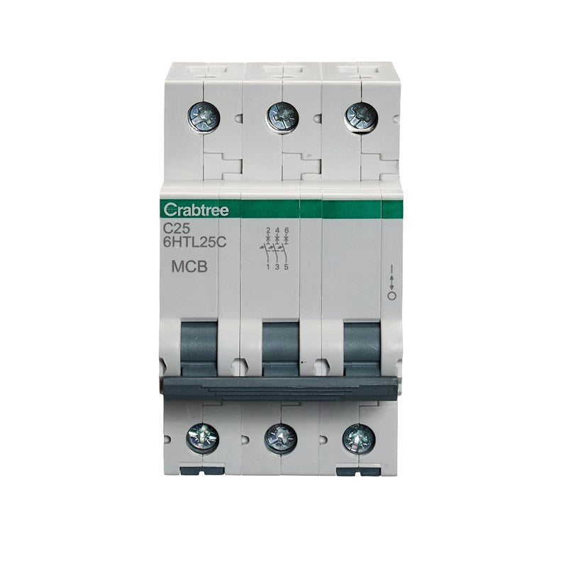 Crabtree 6HTL25C 25A TP MCB Type C 10kA