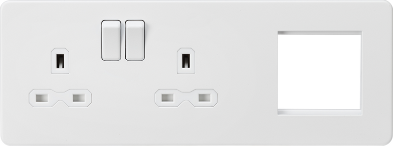 Knightsbridge MLA SFR192LMW Screwless 13A 2G DP Socket + 2G Modular Combination Plate - Matt White