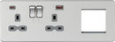 Knightsbridge MLA SFR992LBCG Screwless 13A 2G DP Socket with USB Fastcharge + 2G Modular Combination Plate - Brushed Chrome