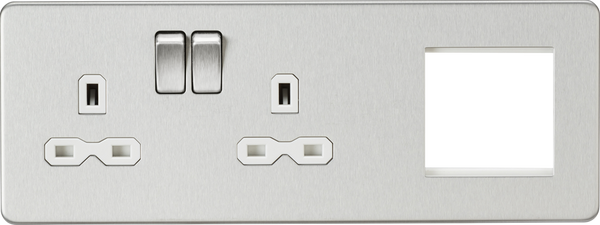 Knightsbridge MLA SFR192LBCW Screwless 13A 2G DP Socket + 2G Modular Combination Plate - Brushed Chrome