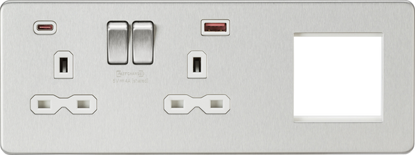 Knightsbridge MLA SFR992LBCW Screwless 13A 2G DP Socket with USB Fastcharge + 2G Modular Combination Plate - Brushed Chrome