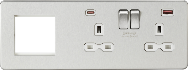 Knightsbridge MLA SFR992RBCW Screwless 13A 2G DP Socket with USB Fastcharge + 2G Modular Combination Plate - Brushed Chrome