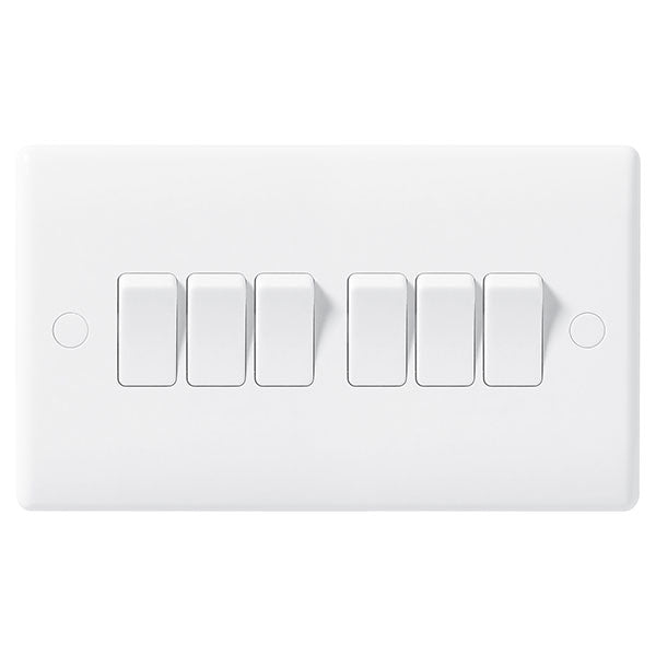 BG 846 White Nexus Moulded Six Gang Switch, 10AX 2 Way