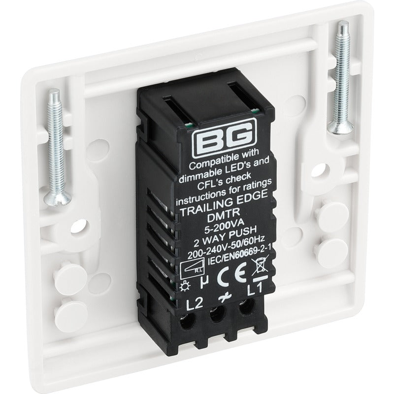 BG 881 Nexus White Moulded Intelligent 400W 1-Gang Dimmer Switch, 2-Way Push On-Off