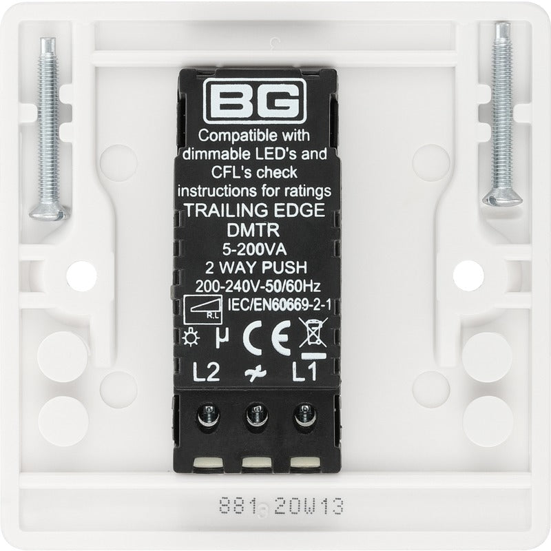 BG 881 Nexus White Moulded Intelligent 400W 1-Gang Dimmer Switch, 2-Way Push On-Off