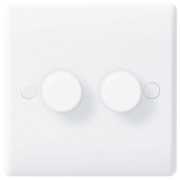 BG 882 Nexus White Moulded Intelligent 400W 2-Gang Dimmer Switch, 2-Way Push On-Off