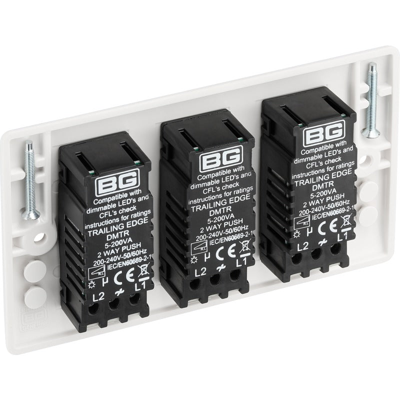 BG 883 Nexus White Moulded Intelligent 400W 3-Gang Dimmer Switch, 2-Way Push On-Off