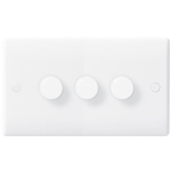 BG 883 Nexus White Moulded Intelligent 400W 3-Gang Dimmer Switch, 2-Way Push On-Off