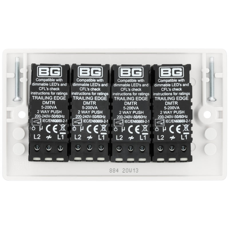 BG 884 Nexus White Moulded Intelligent 400W 4-Gang Dimmer Switch, 2-Way Push On-Off