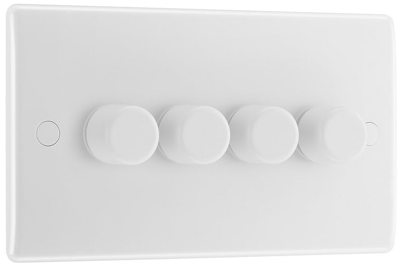 BG 884 Nexus White Moulded Intelligent 400W 4-Gang Dimmer Switch, 2-Way Push On-Off