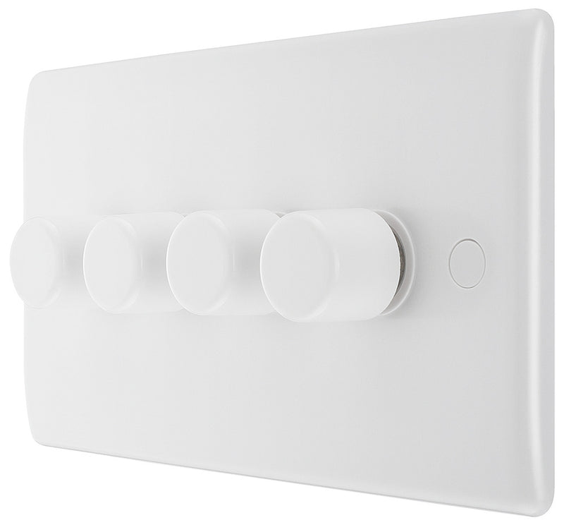 BG 884 Nexus White Moulded Intelligent 400W 4-Gang Dimmer Switch, 2-Way Push On-Off