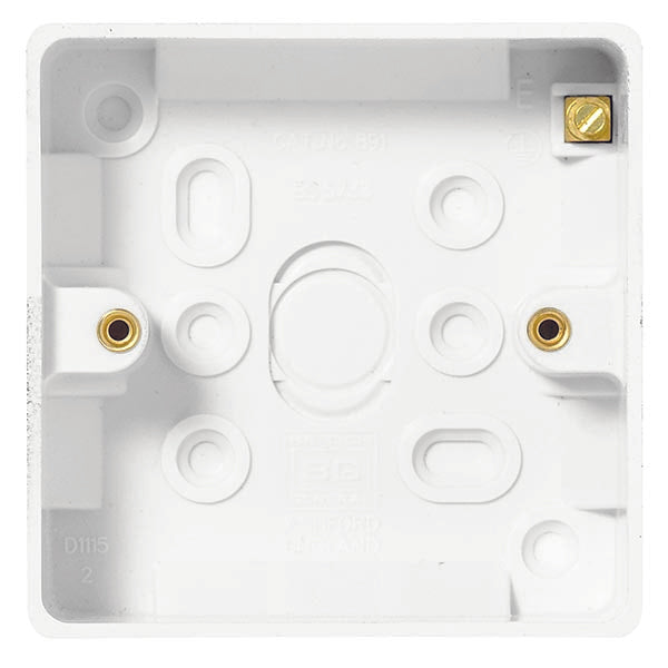 BG 893 White Nexus Moulded 1 Gang Surface Pattress 19mm with Earth Terminal