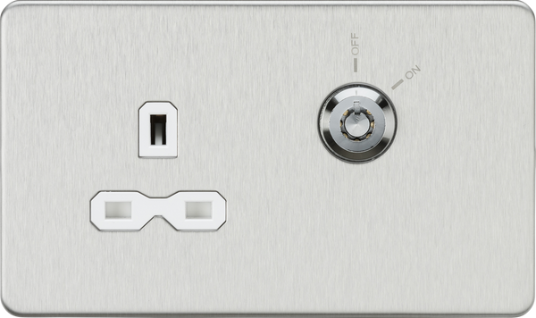 Knightsbridge MLA SFR9LOCKBCW 13A 1G DP Lockable socket - Brushed Chrome with white insert