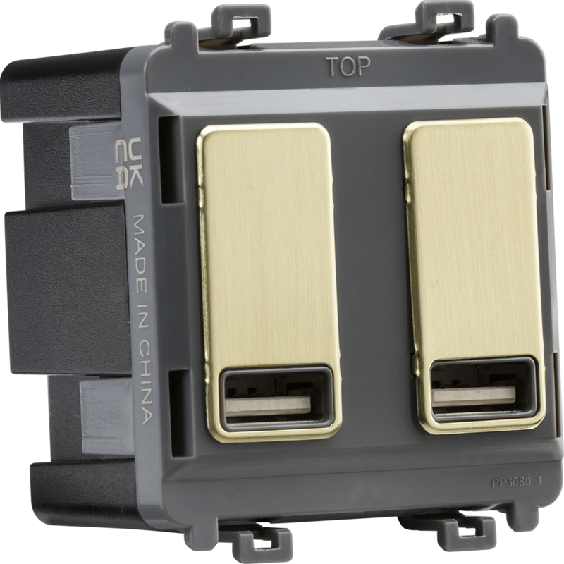 Knightsbridge MLA GDM016BB Dual USB charger module (2 x grid positions) 5V 2.4A (shared) - brushed brass