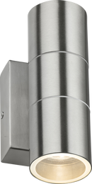 Knightsbridge MLA OWALL2BCP 230V IP54 GU10 Up and Down Wall Light with Photocell Sensor - Brushed Chrome