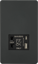 Knightsbridge MLA Screwless SF8909AT Shaver socket with dual USB A+C (5V DC 2.4A shared) - Anthracite
