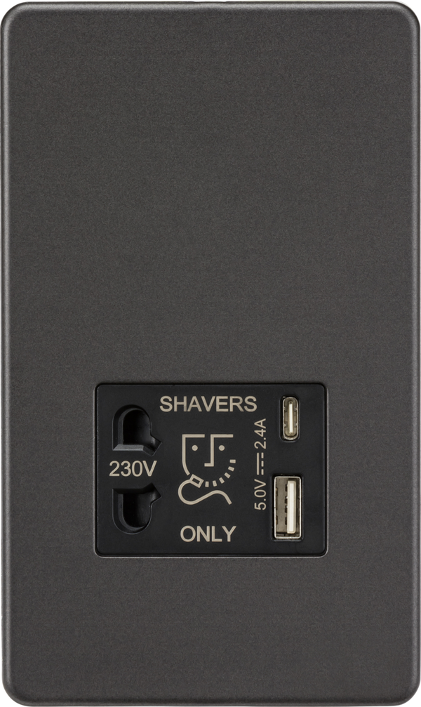 Knightsbridge MLA SF8909SB Shaver socket with dual USB A+C (5V DC 2.4A shared) - smoked bronze