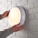 Saxby 95542 HeroPRO CCT Microwave Emergency Bulkhead IP65 18W - Adjustable Color Temperature & Waterproof for Outdoor Use