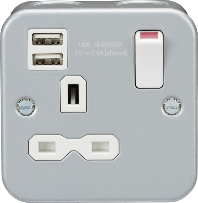 Knightsbridge MLA MR9124 Metal Clad 13A 1G Switched Socket with Dual USB Charger (2.4A)