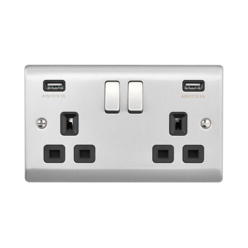 Saxby RS423BSB 13A 2G DP Switched Socket with twin 5V USB