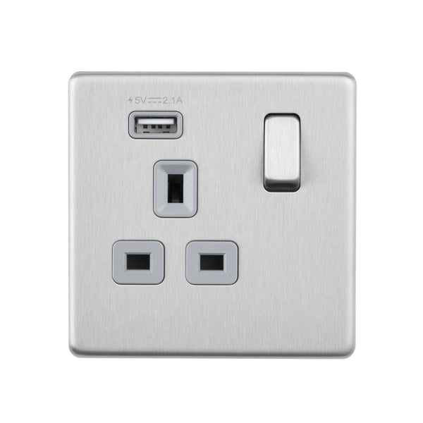 Saxby SL413BSG 13A 1G DP Switched Socket with 2.1V USB