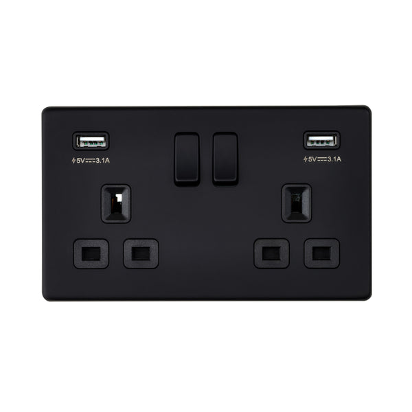 Saxby SL423BLB 13A 2G DP Switched Socket with twin 5V USB
