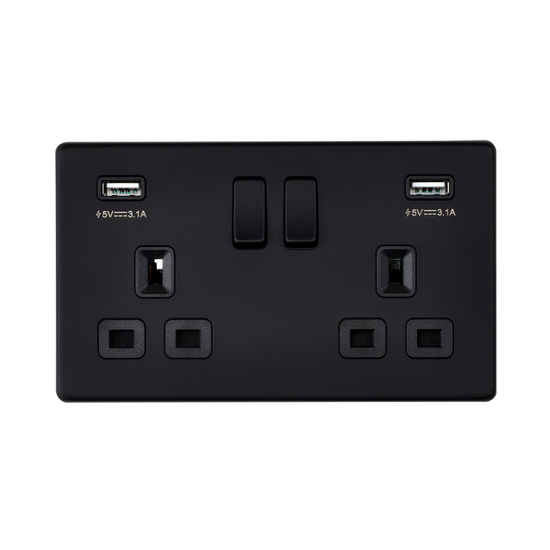 Saxby SL423BLB 13A 2G DP Switched Socket with twin 5V USB