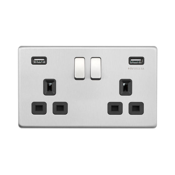Saxby SL423BSB 13A 2G DP Switched Socket with twin 5V USB
