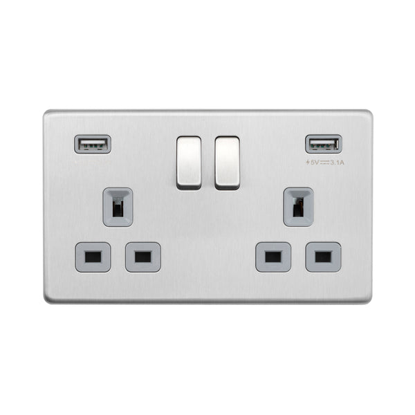 Saxby SL423BSG 13A 2G DP Switched Socket with twin 5V USB