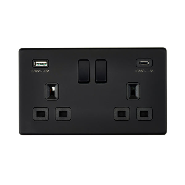 Saxby SL424BLB 13A 2G DP Switched Socket with 45W USB A+C