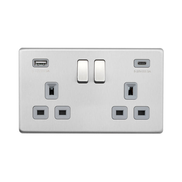 Saxby SL424BSG 13A 2G DP Switched Socket with 45W USB A+C