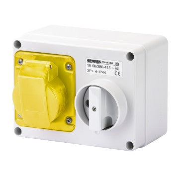 Gewiss GW66001 2P+E, 16A, Fixed Interlocked Horizontal Socket-Outlet w- Bottom 100 - 130V, 4H