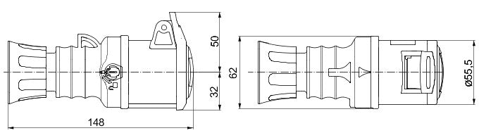 Gewiss GW62008H 3P+E 16A 380-415V, 6H Straight Connector