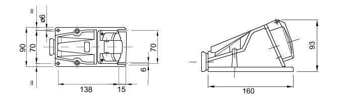 Gewiss GW62477 90°, 16A, 2P+E Angled Surface Mounting Socket 6H Outlet 200-230V