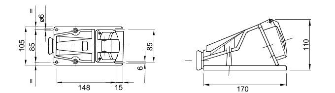 Gewiss GW62485 90°, 32A, 2P+E Angled Surface Mounting Socket 4H Outlet 100-130V