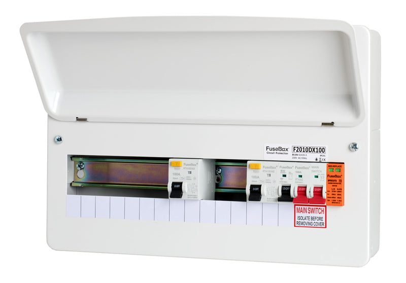 Fusebox F2010DX100 10 Way Type A Dual RCD Consumer Unit w- T2 SPD