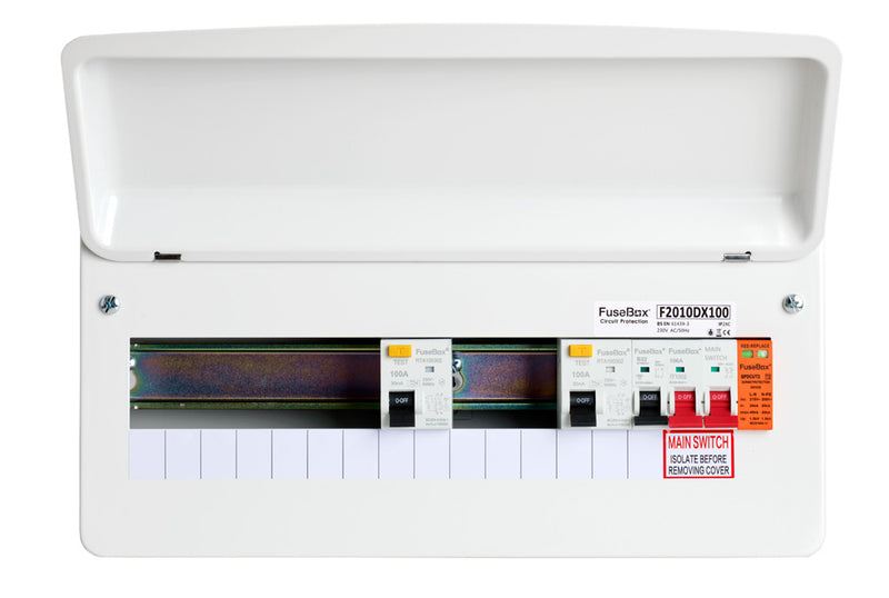 Fusebox F2010DX100 10 Way Type A Dual RCD Consumer Unit w- T2 SPD