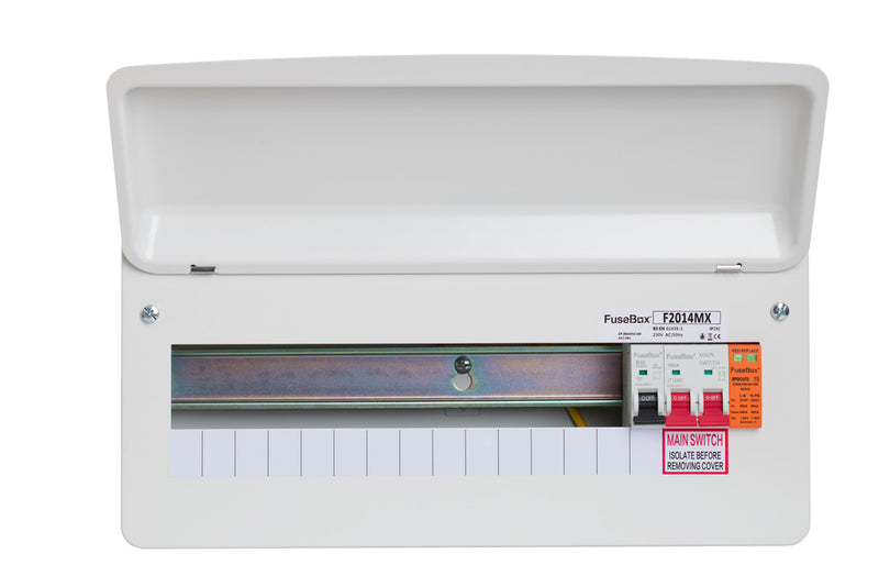 Fusebox F2014MX 14-way Consumer Unit with 100A Isolator + T2 SPD & Tail Clamp