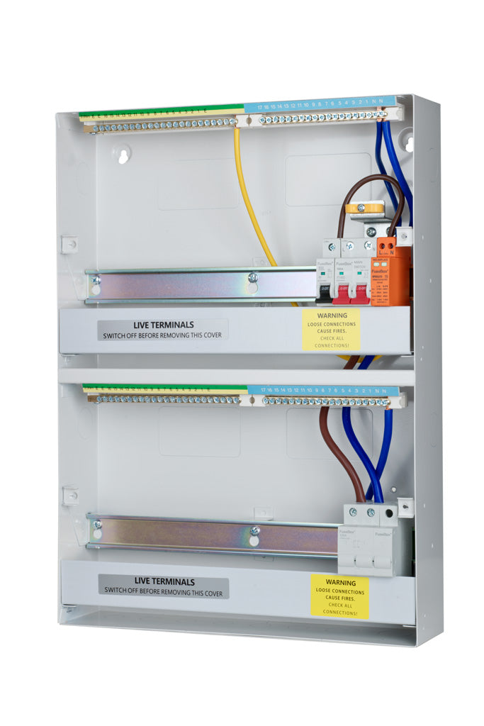 Fusebox F2029MX 29-way Consumer Unit with 100A Isolator + T2 SPD & Tail Clamp