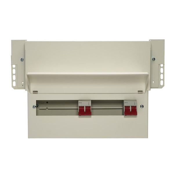wylex F43NMHIIX12DT 12 Way Dual Tariff Meter Cabinet Consumer Unit 2x 100A Main Switch, Flexible Configuration