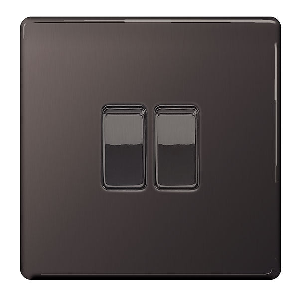 BG FBN42 Screwless Flatplate Black Nickel Double Switch, 10Ax 2 Way