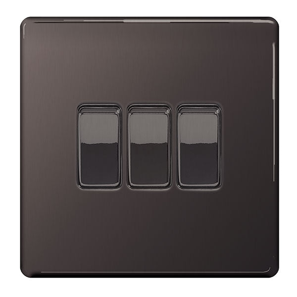BG FBN43 Screwless Flatplate Black Nickel Triple Switch, 10Ax 2 Way