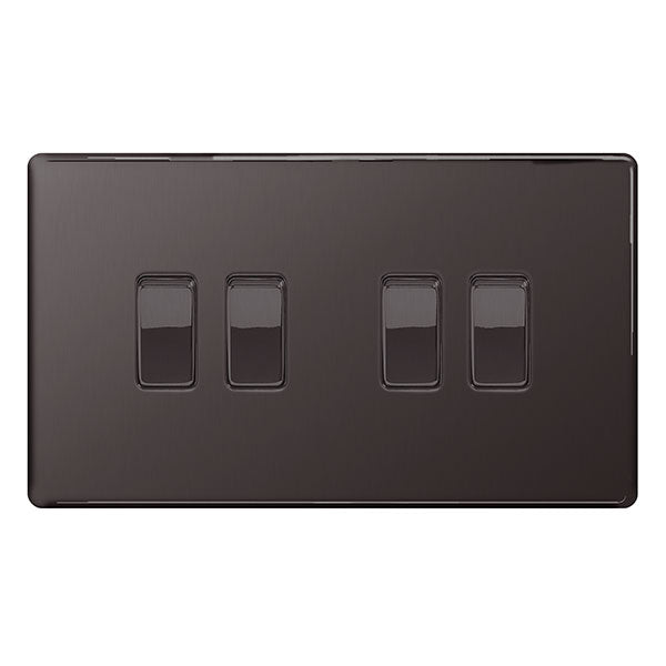 BG FBN44 Screwless Flatplate Black Nickel 4-Gang Switch, 10Ax 2 Way
