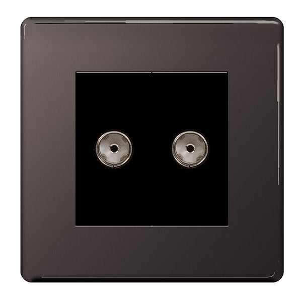 BG FBN61 Screwless Flatplate Black Nickel Double Co-Axial Socket for Tv or FM  Aerial Connection