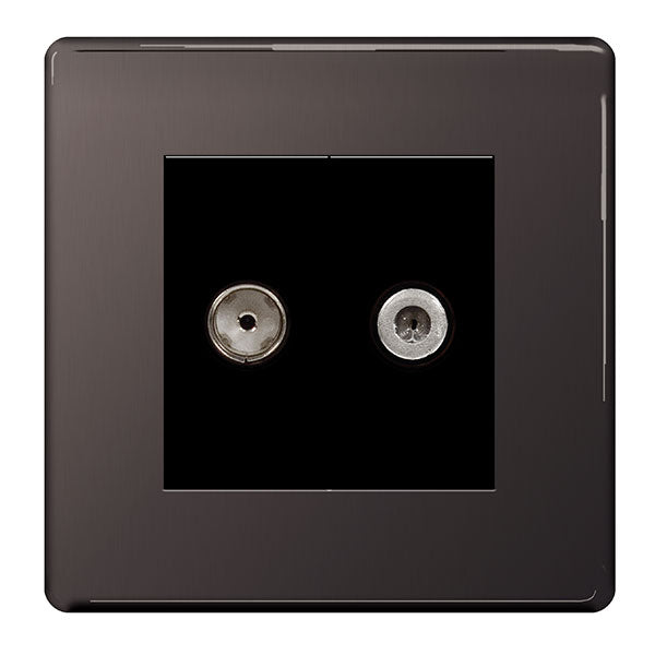 BG FBN65 Screwless Flatplate Black Nickel Co-Axial + Satellite Socket for Tv or FM  Aerial Connection