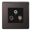 BG FBN67 Screwless Flatplate Black Nickel Triplex 3-Gang (TV-FM-SAT) Socket