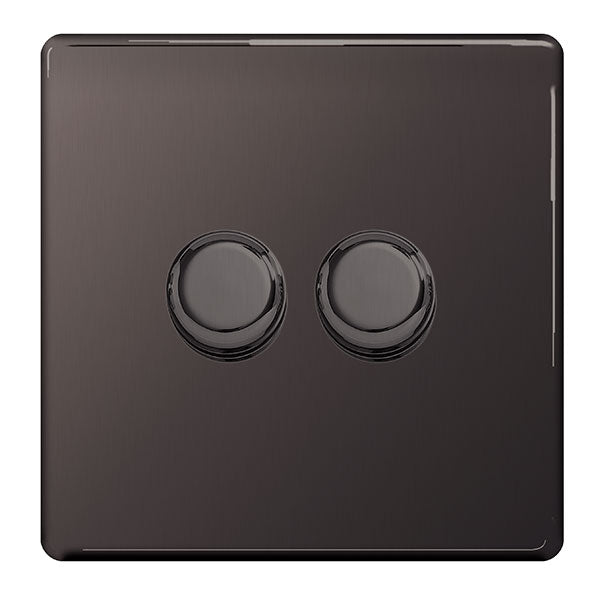 BG FBN82 Screwless Flatplate Black Nickel Intelligent 400W Double Dimmer Switch, 2-Way Push On-Off