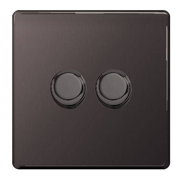 BG FBN82P Screwless Flatplate Black Nickel 400W Double Dimmer Switch, 2-Way Push On-Off