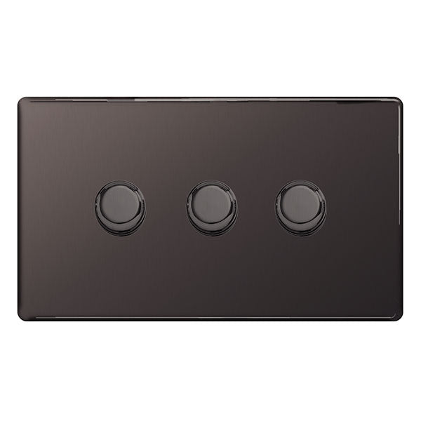 BG FBN83 Screwless Flatplate Black Nickel Intelligent 400W Triple Dimmer Switch, 2-Way Push On-Off