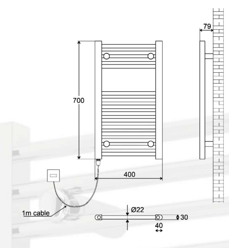 Kudox Electric Towel Rail Heater 400mm x 700mm  (5060069429285)